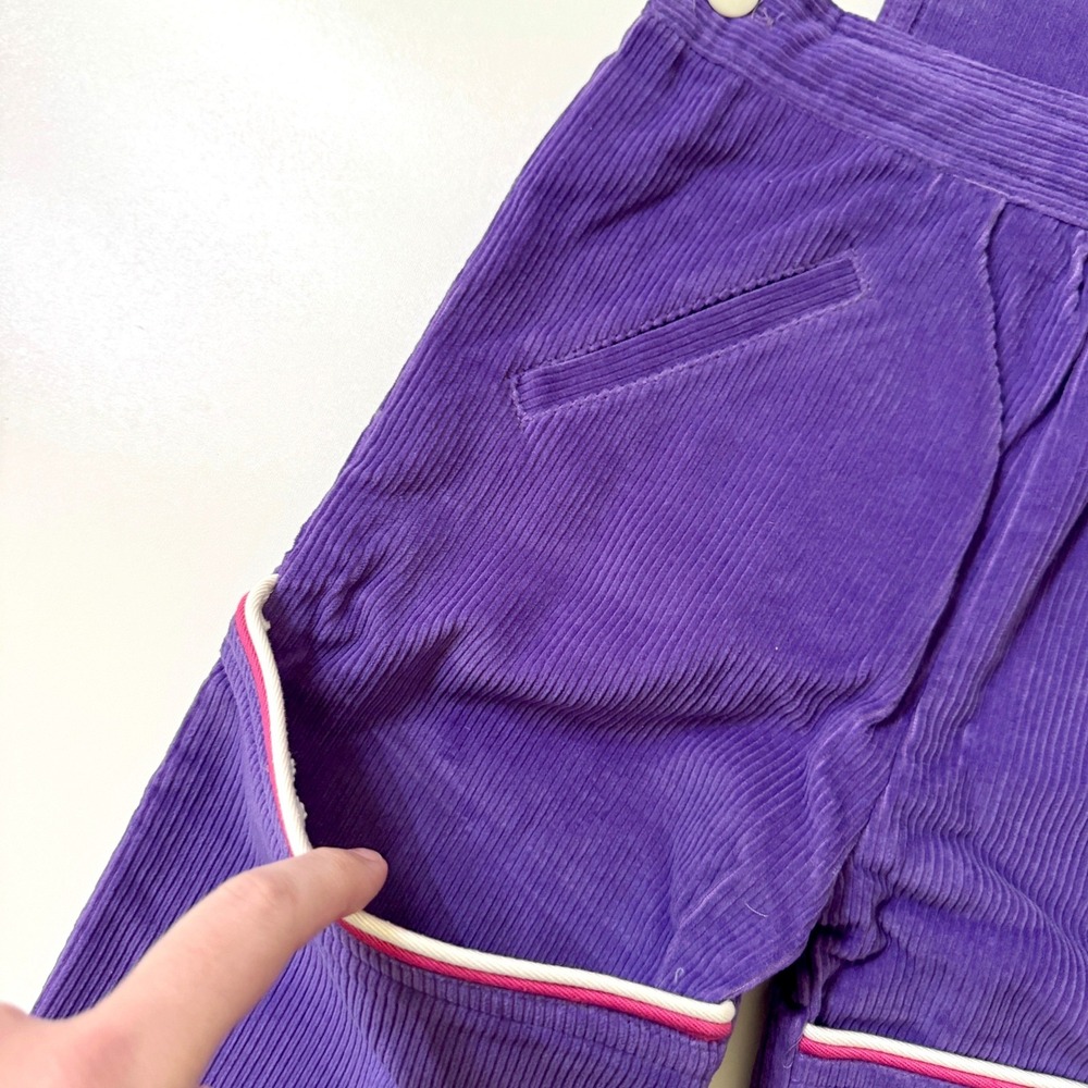 Vintage 90's Popsicle Brand Kids Overalls Bibs Sz 3 Purple Corduroy Knee Pockets - Picture 2 of 5